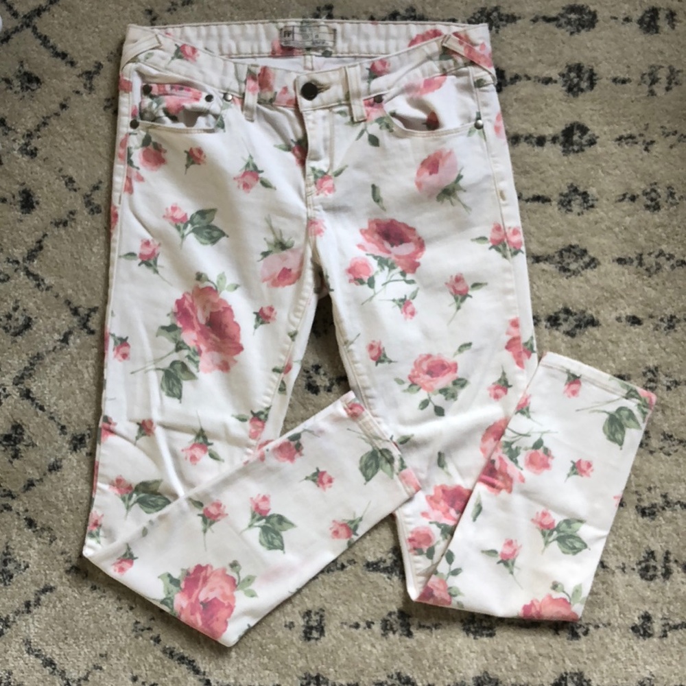 Free People Rose Print Ankle Jeans